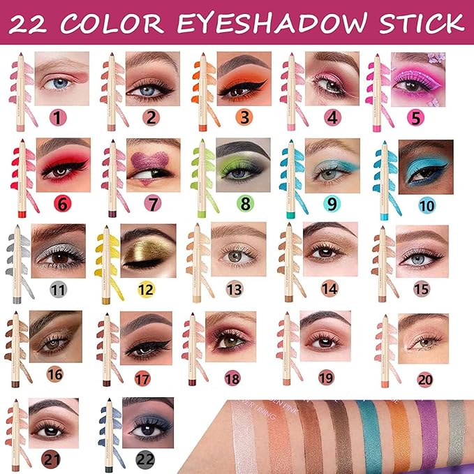 Eyeshadow Makeup, Waterproof Hypoallergenic Long Lasting Eye Liner, Highlighter Matte Cream Eye Shadow Stick, Glitter Primer Palette Shimmer Eyeliner Pen, Cocoa Matte