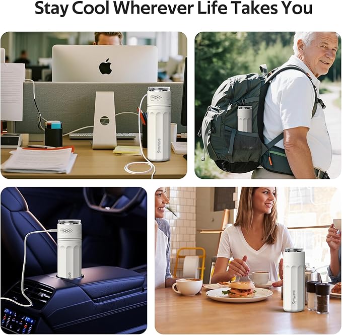 Insulin Cooler Travel Case for 4 Pens,Medication Cooler for Travel with Temp Display&Ice Packs，Diabetic Insulin Case with Portable Cup Sleeves，Supports Mobile Power Cooling，TSA Approved(White)