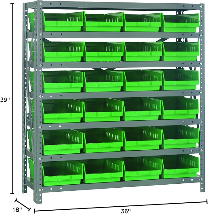 Quantum Storage Systems 1839-108GN Steel Shelving Unit with 4" Shelf Bins, 18" D x 36" W x 39" H, Green