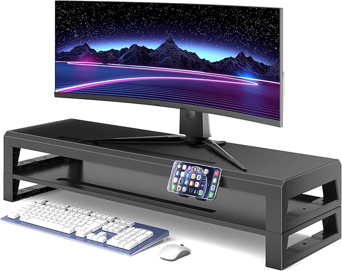 2-Tier Metal Computer monitor stand Laptop Desk Shelf & Monitor Riser ，27.55 inches long desk riser Monitors/PC/Laptop/Computer Space Saver Organizer (Basic Version, Two-layer 700mm)
