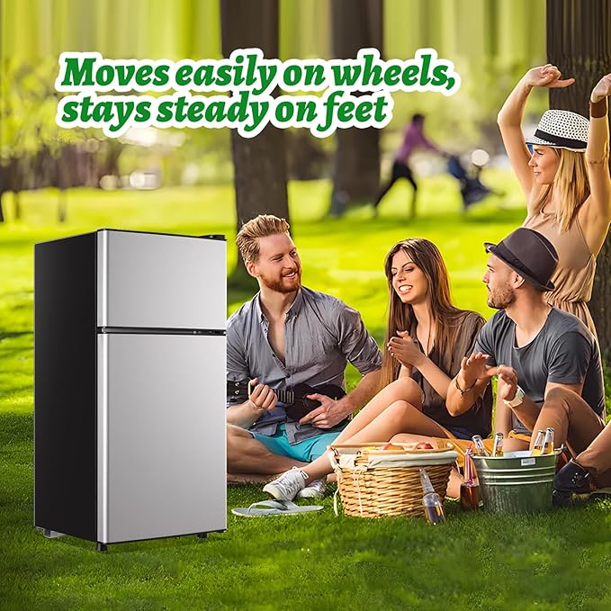 2.4 Cu.ft Mini Fridge with Top Freezer Apartment Size Dual Door Compact Refrigerator for Personal Use Small Fridge with Egg tray, 7 Temperature Control For Dorm, Silver