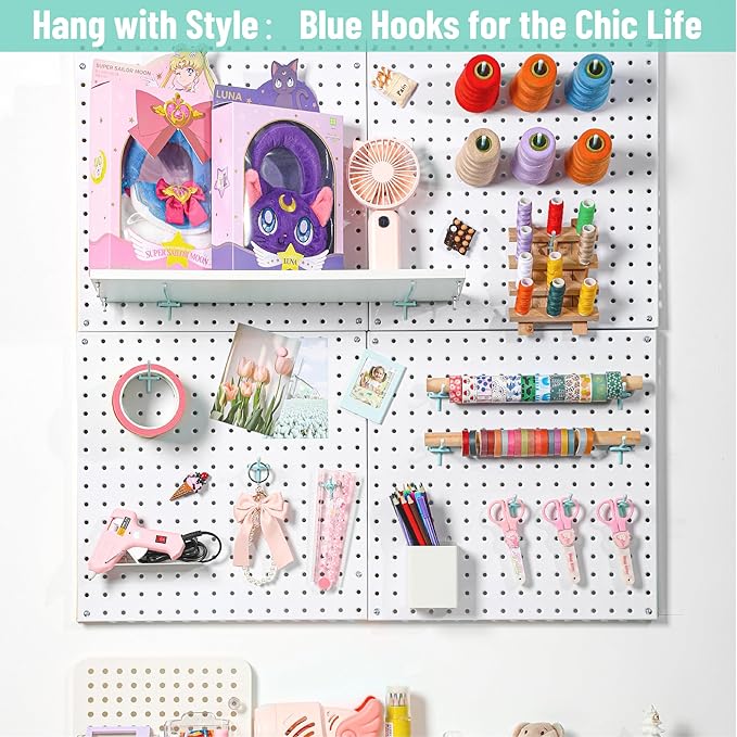 HUHOLE Pegboard Hooks 2 Inch 50PC, Blue Peg Board Hooks, Fit 1/4" or 1/8" Pegboard, Ideal Peg Board Organizer Accessories for Garage Tool Organization, Wall Storage (Blue, 2 Inch)