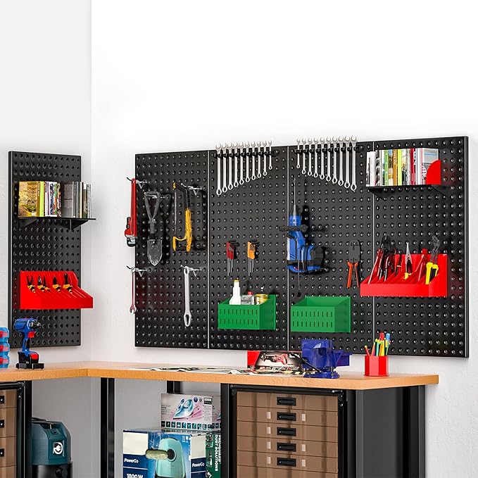 EVERHANGER Metal Pegboard Panels 24" x 12", Heavy Duty Steel Peg Boards for Garage, Pegboard Wall Organizer for Tool Storage and Organization, Black, 5 Pack