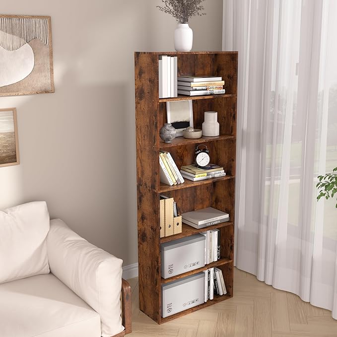 6 Tier Book Shelf，Wooden 6 Cube Storage Organizer,Low Bookcase Storage Display Organizer (Brown, 6 Cube-W(23.6inch))