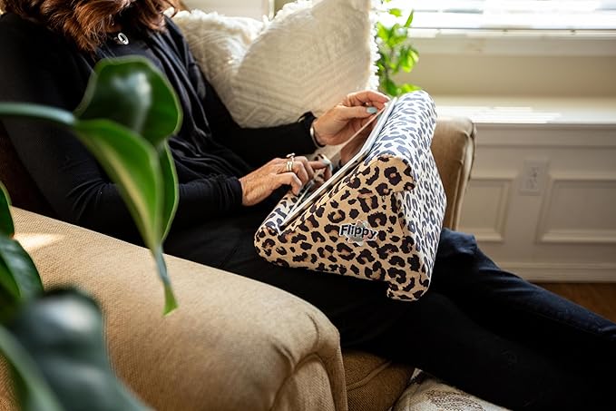 Flippy Original Tablet Pillow Stand & iPad Holder, Gift for Book Lovers & Readers, Multi-Angle Stand with Storage for Lap, Desk & Bed, Compatible with Kindle, Fire, iPad & Samsung, Def Leopard