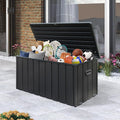Domi 120 Gallon Deck Box, Metal Outdoor Storage Box with Resin Lid Lock Wheels Side Handles, Waterproof Outside Storage Box for Patio Cushions, Shoes & Pool Tools