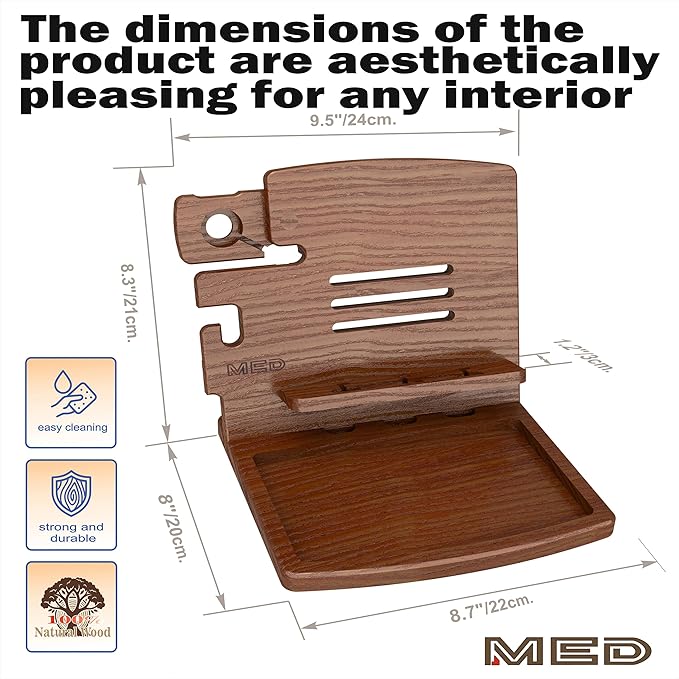 MED Wood Phone Docking Station – Nightstand Desk Organizer for Phone, Watch, Wallet & Tablet – Gift for Men, Husband, Dad & Women – Wooden Charging Stand (Dark Walnut, Model 1)