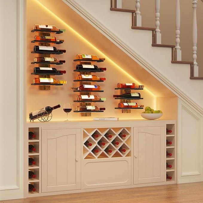 Hoctieon 6 Tier Wall Mount Wine Rack, Wall Mounted Wine Bottle Racks for Display and Storage, Hanging Bottle Holder for Living Room, Dining Room, Bar, Wine Cellar, Rustic Brown