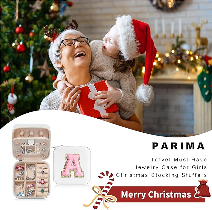 Parima Travel Essentials for Women Jewelry Box, Travel Accessories for Teen Girls Trendy Stuff | Necklace Organizer Earrings Organizer Ring Organizer - Letter C, White