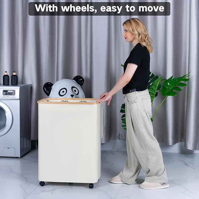 Lagre Laundry Basket with Wheels, Laundry Hamper with Lid, 160L Clothes Hamper for Laundry with 3 Liner Bags, for Laundry Room, Bedroom, Dormitory Organization,Black