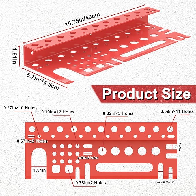 Metal Screwdriver Organizer, Wall Mount Plier Organizer Hammer Holder, Hand Tool Storage Rack for Garage Workshop Workbench(Red, 1PC)