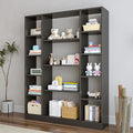 Cube Storage Bookcase with Base - Large Wooden Bookshelf with 10 Open Cubes and 4 Shelves for Home and Office, Freestanding Organizer, Black