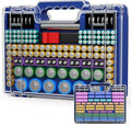 Battery Organizer Storage Holder Box Case with Tester, Ultra-Large 262+ Batteries Container with Double-Sided, Holds AA AAA 4A 23A C D Cell 9V 3V Lithium 4LR44 CR3 CR123A 18650 (Blue)