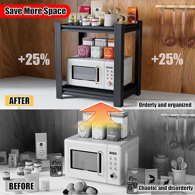 Kitchen Storage Rack,2 Tier Metal Shelving Unit,Small Pantry Shelves for Kitchen Counter,Shelf Organizer for Baker/Book, 20”Wx14”Dx22”H (2Tier-20”Wx14”Dx22”H)