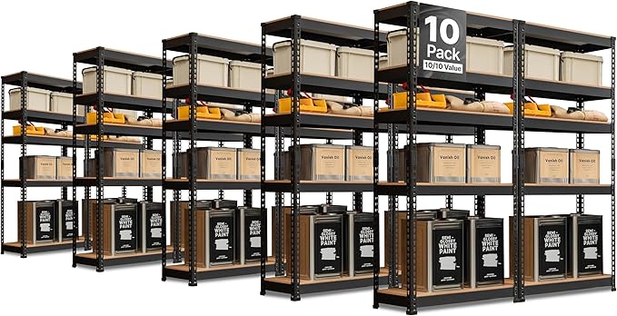 HOMEDANT 5 Tier Storage Shelves Adjustable Laminated Boltless Garage Metal Shelving Unit Heavy Duty Utility Rack Shelf Warehouse Pantry Closet Kitchen (10, (S) 28" W, Black)