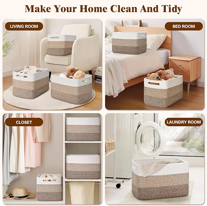 Storage Baskets for Organizing, 4 Pack Storage Baskets for Shelves, Woven Basket for Shelves, Closet Organization, Rectangle Organizer Basket Gifts Empty, 13"Lx8.7"Wx7.9"H Decorative Bins with Handles