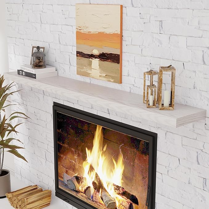 Fun Memories 72 Inch Floating Shelves, 72 x 9.3 Rustic Wooden Fireplace Mantel, 9.3 Inch Floating Shelf for Wall, Farmhouse Wall Shelves for Home Storage & Display, Brich Color, Set of 1