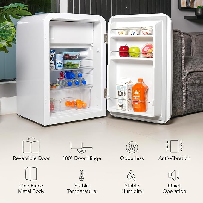 Cooluli Curve 3.8 cu ft Mini Fridge with Freezer - Small Refrigerator for Bedroom, Office, Dorm Room (White, 3.2 cu.ft Refrigerator, 0.6 Freezer)