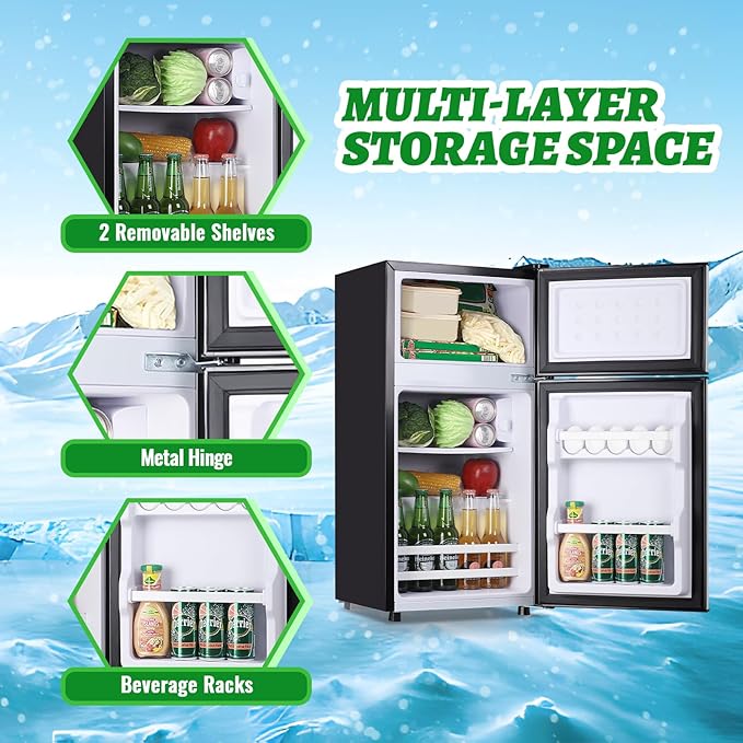 2.4 Cu.ft Mini Fridge with Top Freezer Apartment Size Dual Door Compact Refrigerator for Personal Use Small Fridge with Egg tray, 7 Temperature Control For Dorm, Silver