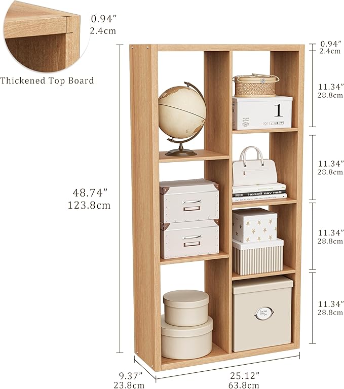 Cube Storage Organizer Bookcase, Decorative 11 inch Open Back Cubical Shelf with Thickened Border, Display Bookshelf for Living Room, Home Office, Sturdy Room (Natural Oak, 7 Cube)