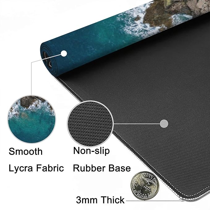 Desk Mat,Sea Waves and Fantastic Coast Gaming Mouse Pad,XXL Extended Mouse Pad Mat for Office,Computer,Keyboard with Non-Slip Base Stitched Eges Mousepad 35.4x15.75 inch