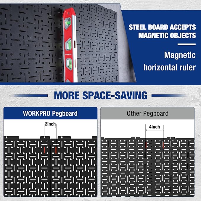 WORKPRO Metal Pegboard 16”x 32” Steel Panel with Round Holes & Vertical Slots 3-Pack, Black Heavy Duty Garage Peg Board Wall Pegboard for Wood Working Work Shop, Craft Room Organization