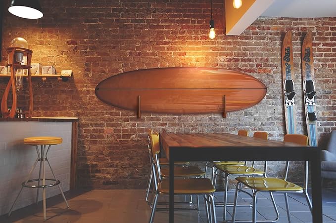 TESLYAR Surfboard Wall Mount – Wooden Surfboard Rack for Wall Storage – Solid Wood Hooks for Surfboard, Snowboard, Paddle Board & Wakeboard – Classic Style