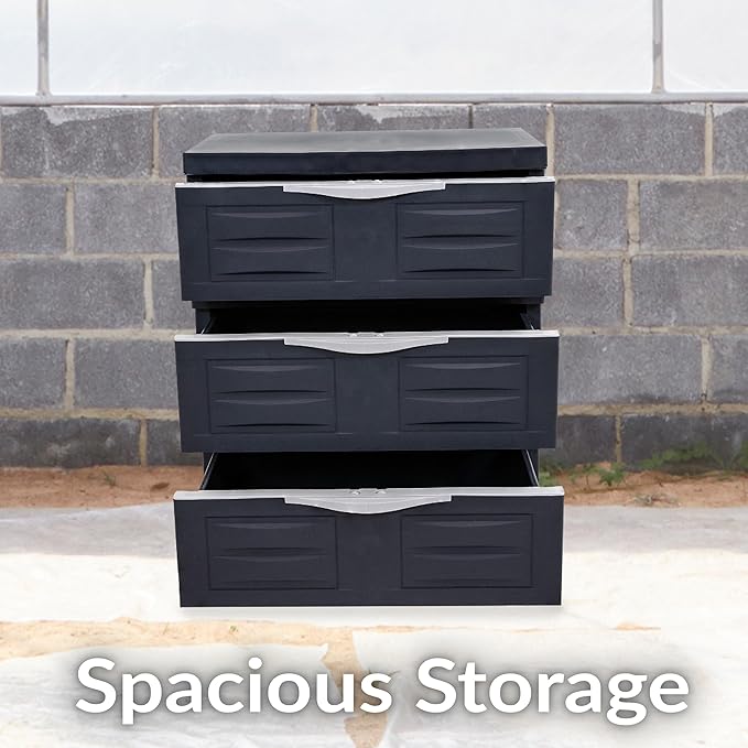 Sunnydaze 3-Tier Storage Cabinet with Drawers - Indoor or Garage Plastic Storage Drawers Organizer - 29.5" H - Garage, Office, Home, Laundry Room - Charcoal