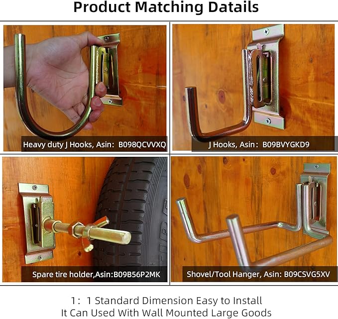 4 Pack E-Track Heavy Duty Shovel Hanger for Store Long Handled Tools ,Large Steel Tool Double J Hook, Tool Hanger | E Track Accessories for Enclosed Trailer or Trucks（Black）