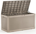 100 Gallon Deck Box,Resin Outdoor Storage Box with Lockable for Patio Furniture, Pool Accessories, Garden Tools Waterproof Outside Storage Box, Grey Pattern