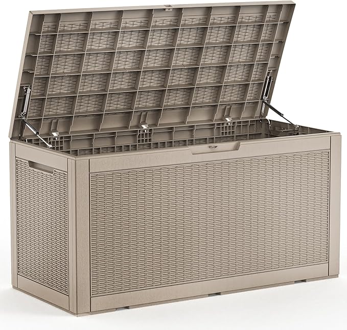 EasyUp 100 Gallon Deck Boxes Waterproof, Outdoor Large Storage Boxes with Lids, Outside Resin Storage Box & Deck Boxes for Patio, Garden Use(Gray)