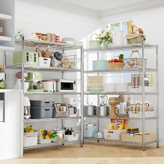 Storage Shelves Heavy Duty, 45" W x 20" D x 72" H Garage Wire Shelving Unit Loads 2000LBS, 5-Tier Adjustable Metal Industrial Utility Shelf Rack for Kitchen, Laundry Room, Pantry, Warehouse, Basement