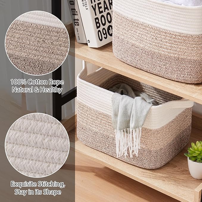 Storage Basket for Organizing, Woven Baskets for Storage, Rectangle Decorative Baskets for Shleves, Closet, Toys, Book, Nursery Organizer Bins - Pack of 3 (Gradient Yellow, 15.75"x11.8"x9.85")