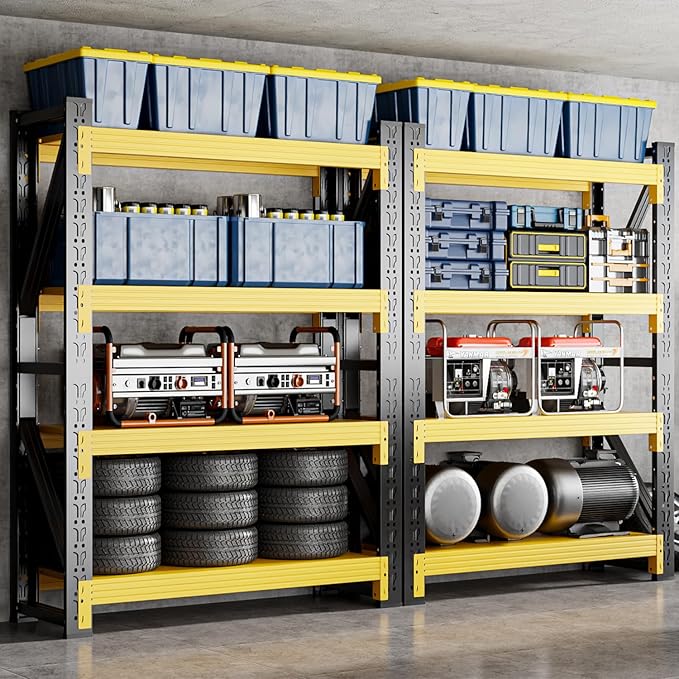 60" W Garage Shelving,4-Tier Heavy Duty Storage Shelves Unit with Adjustable Metal Shelf for Warehouse,Basement,Workshop,5000LBS,60" W x 24" D x 79" H,Black&Yellow