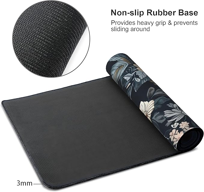 Dark Flower Large Mouse Pad,Gaming Keyboard Desk Pad,Extended Mouse Mat Non-Slip Rubber Base with Stitched Edges for Office Game Home XXL 35.4"x15.7"