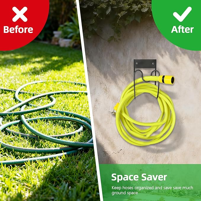 Garden Hose Holder Wall Mount, Multipurpose Outdoor Metal Hose Hanger Holders for Garden, Yard, Garage Accessories