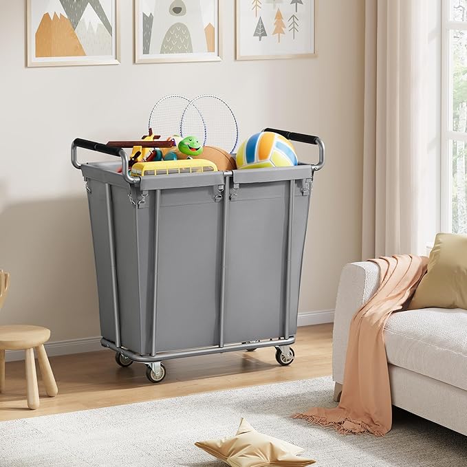Large Laundry Hamper with Wheels, 360L Rolling Big Laundry Basket for Clothes Storage, Heavy Duty Extra Large Rolling Laundry Cart with Handle, Steel Frame, Waterproof Liner,95.1 Gallons,Grey