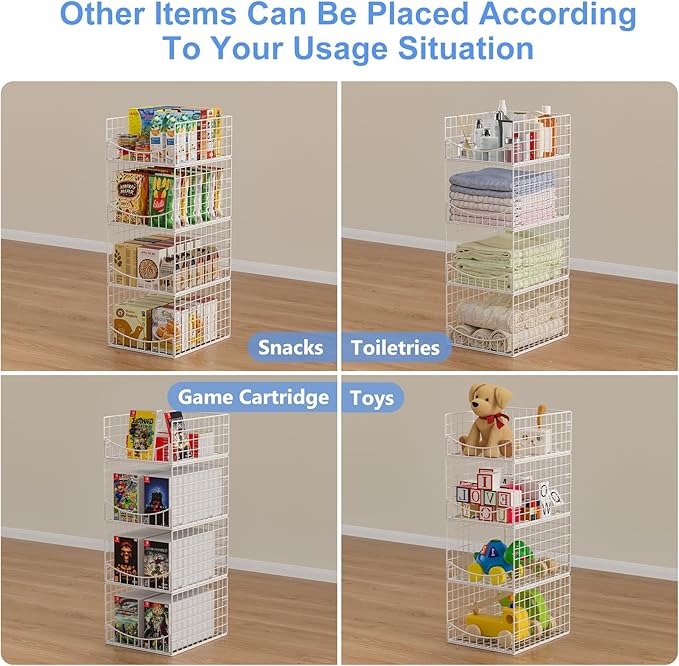 4-Tier Stackable Closet Organizers and Storage Shelves, Foldable & Mutifunctional Clothes Storage Basket Sweater Organizer Bins Container for Wardrobe Bathroom, White (Patent Pending)
