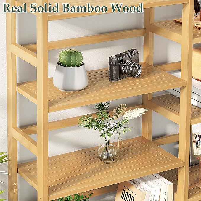 Homykic Bamboo Triple Wide Bookshelves and Bookcases, 6-Tier Shallow Open Bookcase with 17 Display Shelves, 6ft Super Large Freestanding Book Shelf for Home Office, Bedroom, Living Room
