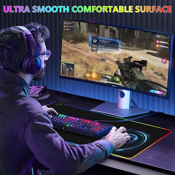 Magnetic Wireless Charging RGB Mouse Pad, 31.5'' x 15.8'' Large LED Gaming Desk Mat, 24 Light Effects, Non-Slip Rubber Base, Waterproof Ultra-Smooth Surface