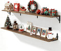 Fun Memories 55 Inch Floating Shelves, Long Floating Shelves Wall-Mounted, 8 Inch Deep Bookshelf with Bracket, 55" W x 8" D Shelves for Wall Display & Storage, Rustic Brown, Set of 2