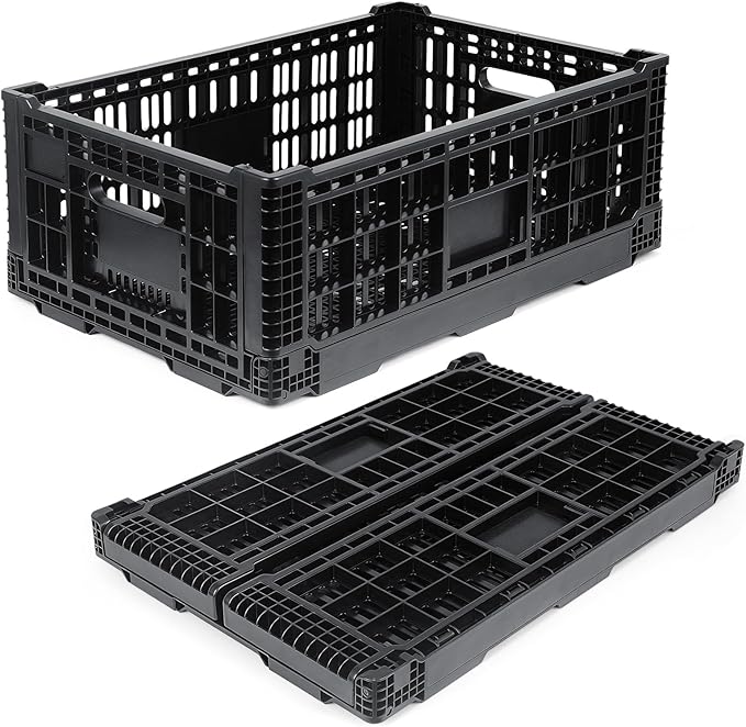 Collapsible Milk Crates for Storage, 52L Storage Crates, Heavy Duty Milk Crate, Plastic Storage Bins Containers for Organizing, Grocery & Camping, (1 pack) (23.64" W x 15.76" L x 8.67" H)