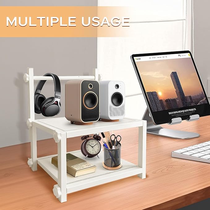Label Holder Wooden for Rolls & Fan-Fold, Rear Thermal Printer Stand, Shipping Label Organizer for Desktop, Home Office Small Business Use