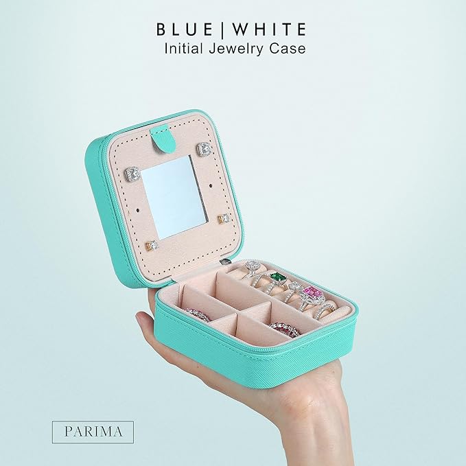 Parima Travel Jewelry Case for Women Girls, H Initial Jewelry Boxes | Small Jewelry Box Organizer | Jewelry Box for Women | Travel Gifts for Girls - Letter V, Blue