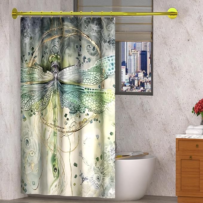 Corner Shower Curtain Rod Adjustable Stainless Steel L Shaped Rack Drill Free Install for Bathroom, Bathtub, Clothing Store (Gold 27.55"-39.37" x 47.24"- 65")