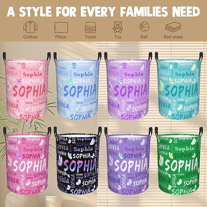 Custom Name Laundry Hamper, Personalized Laundry Basket with Name for Laundry Room Dorm Bedroom, Customized Name Dirty Clothes Hamper with Handles for Clothes Toy Boys Girls Men Women