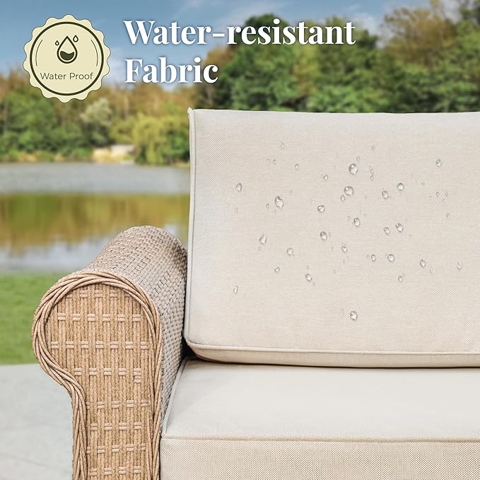 Patio Furniture Set, 7 Piece Outdoor Rattan Wicker Sectional Conversation Set with 5.5" Thick Waterproof Cushions and Coffee Table for Deck Backyar