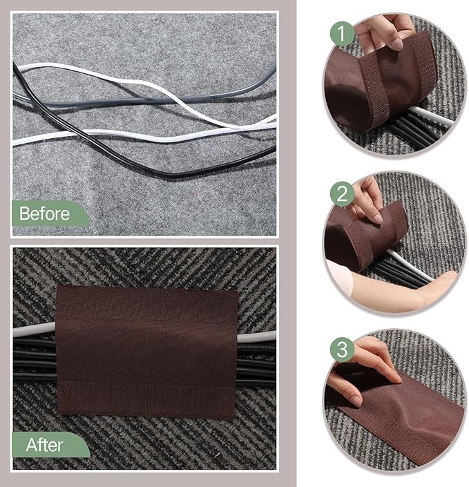 WILLBOND Carpet Cord Cover Cable Protector Floor Cover Cable Protector Management Only for Commercial Office Carpet(39.37 ft,Brown)