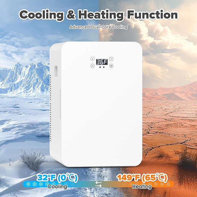 22L/30Cans Mini Fridge for Bedroom, 12v DC Portable Cooler & Warmer, Mini Refrigerator with Glass Front, for Car Office Desk & Dorm Food Beverage Skincare Makeup (Cooling White)
