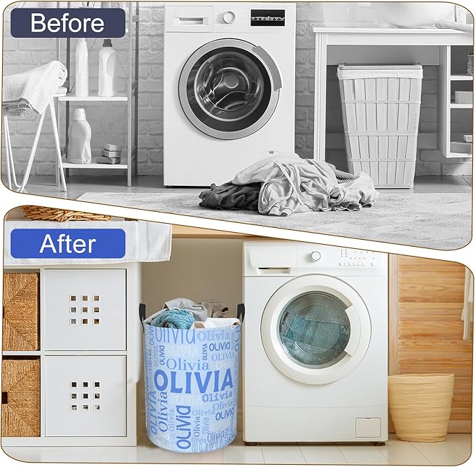 Custom Name Laundry Hamper, Personalized Laundry Basket with Name for Boys Girls Kids Men Women, Customized Name Dirty Clothes Basket Gifts for Clothes Toy Bathroom Bedroom Laundry Room Dorm